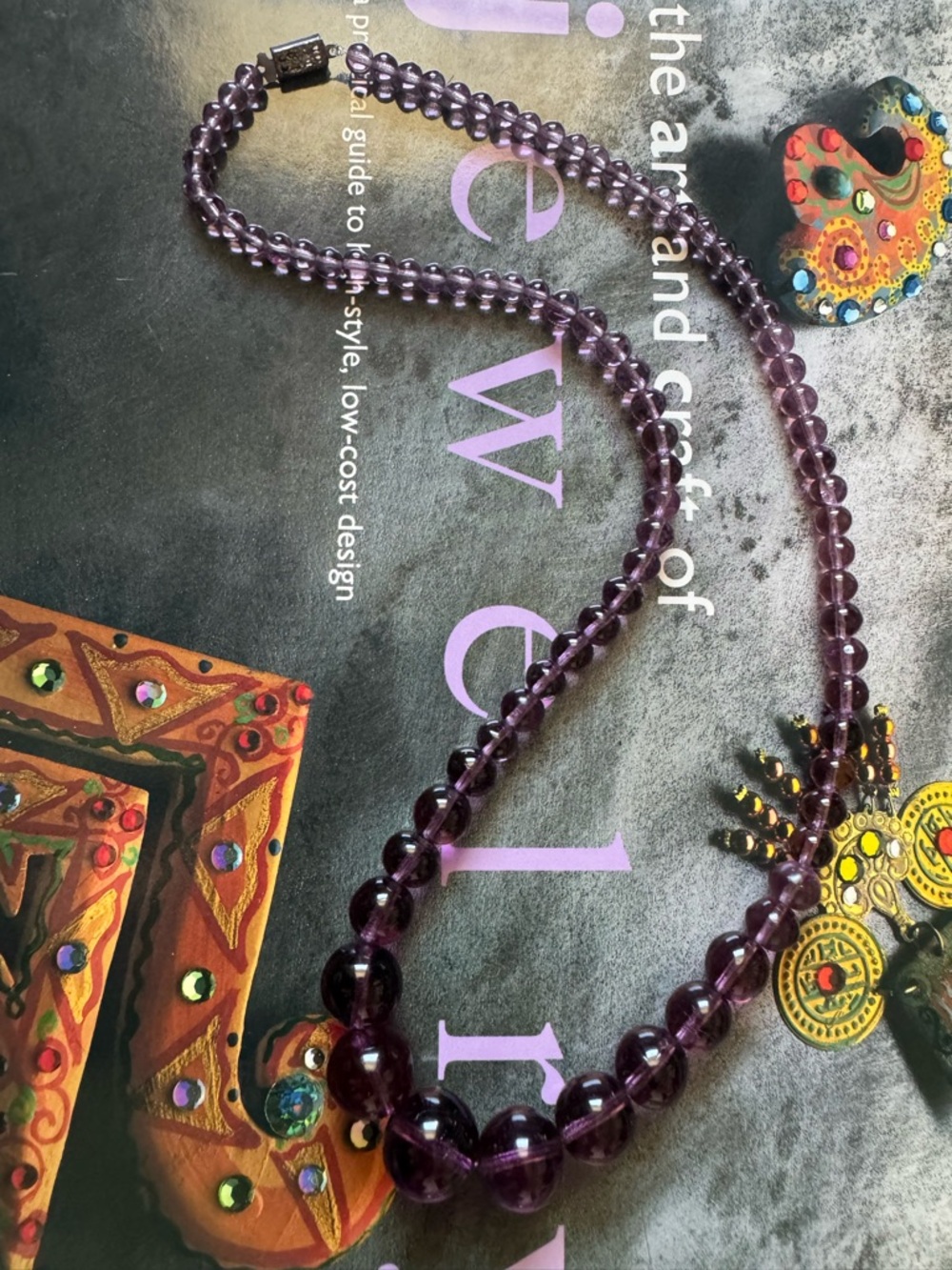 Purple Glass Bead vintage necklace preowned